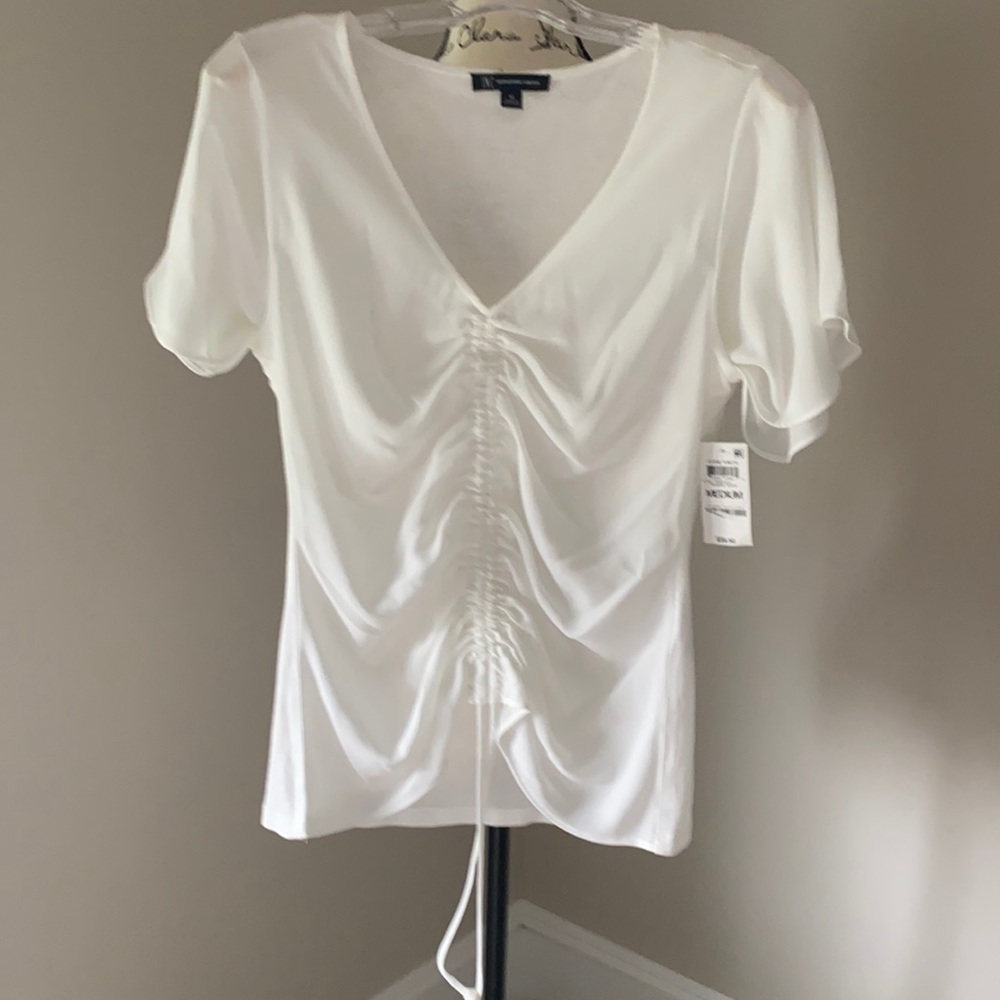 Beautiful ruched drawstring white INC blouse